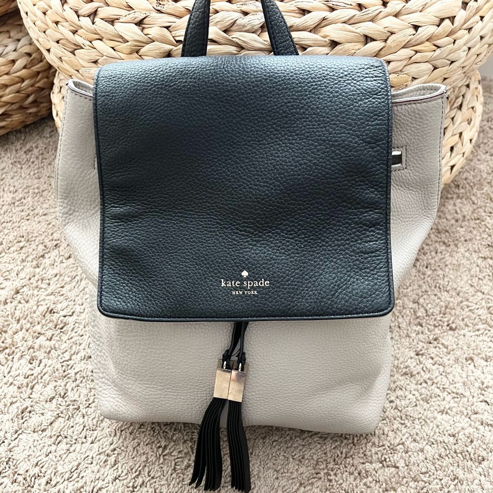 Kate Spade soft pebbled leather two tone drawstring backpack